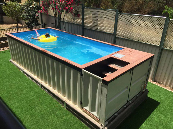 Shipping container pools are often located above the ground. Source: My Pool Guy